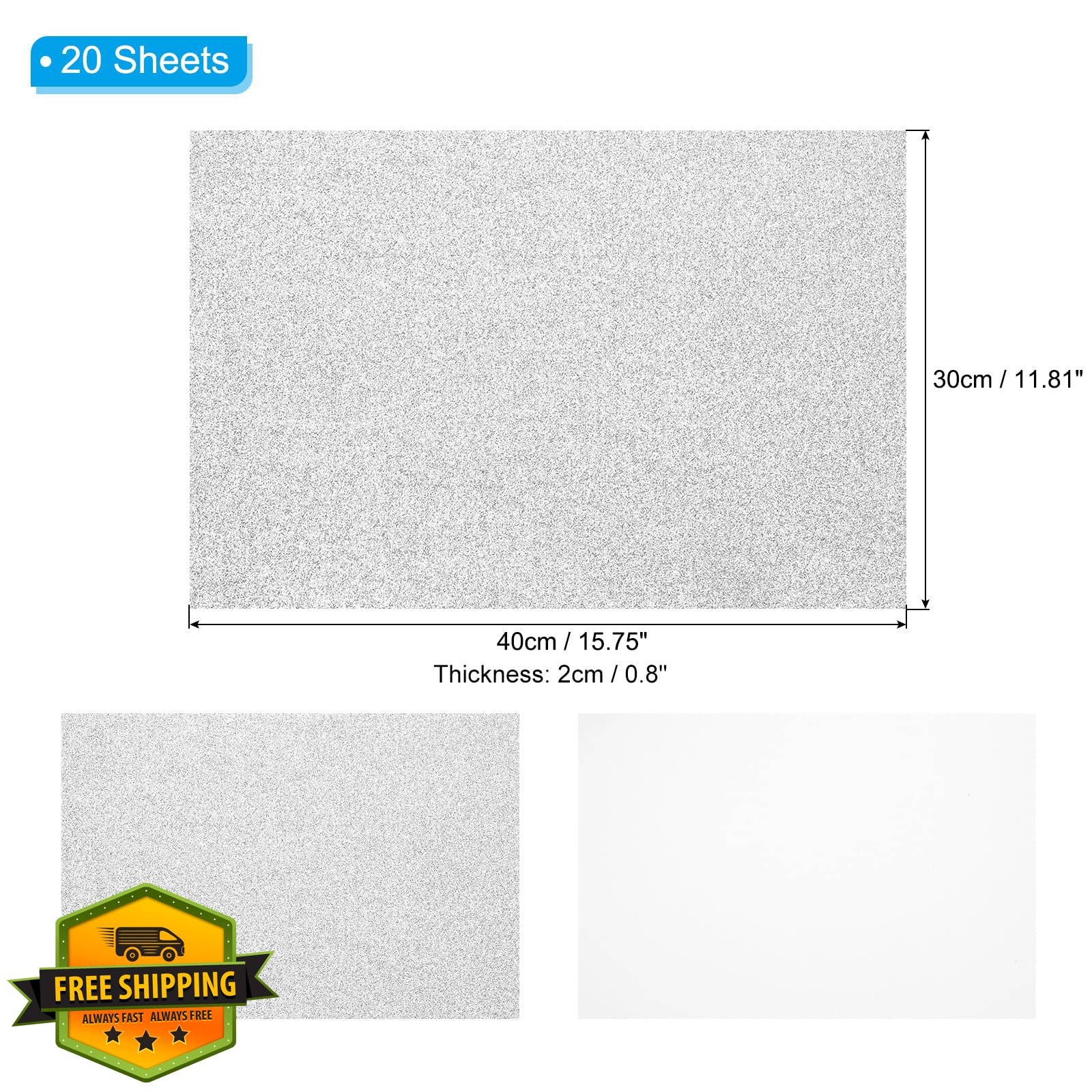PATIKIL 20 Sheets 2mm Glitter Foam Sheet 16"x12" Silver