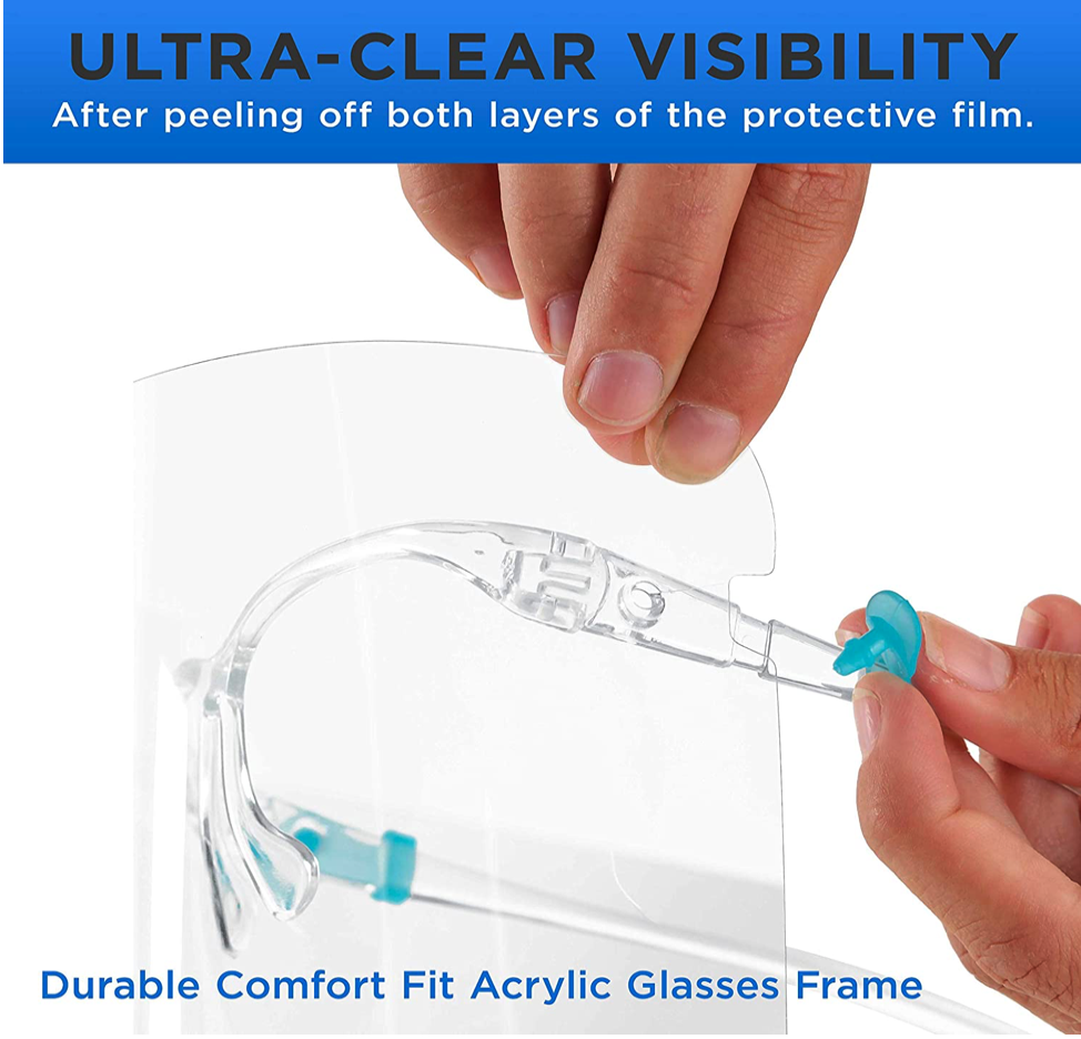 200 Pack Reusable & Protective Framed Glasses Face Shield Visor, Splash Droplets