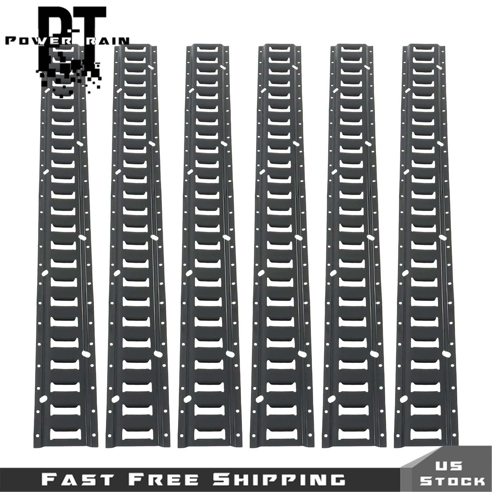 6 Pack 4' E Track Tie Down Rail Galvanized Steel Rail Powder-Coat Black