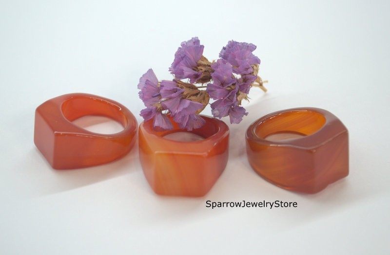 Carved carnelian ring Handmade red carnelian ring band Natural red stone jewelry