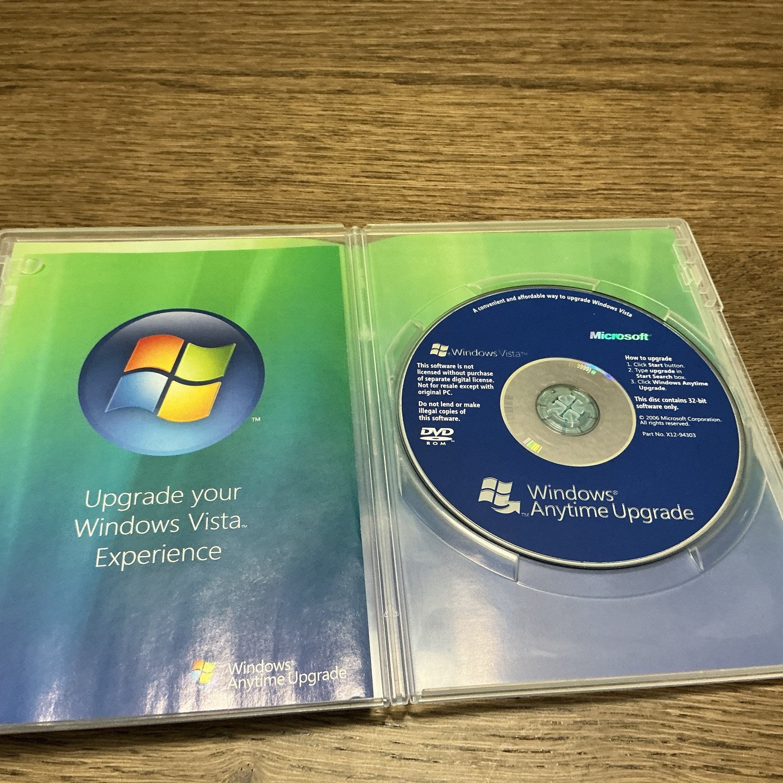 Microsoft Windows Vista Anytime Upgrade Disc And Case - 32 Bit