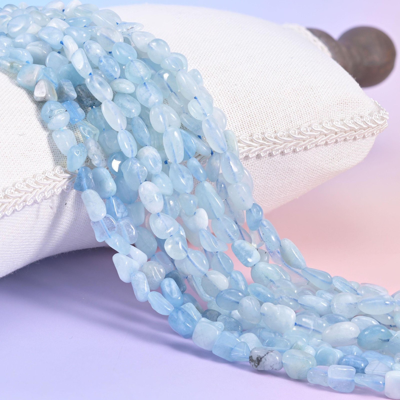 Blue Aquamarine Pebble Nugget Beads 6-8mm Jewelry Making 15.5" Strand