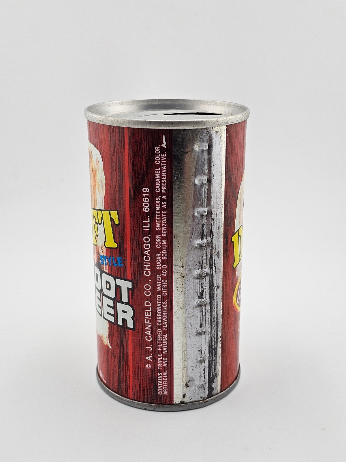 Vintage Steel Pull Tab Canfields Draft Style Root Beer Soda 12 oz Empty Can