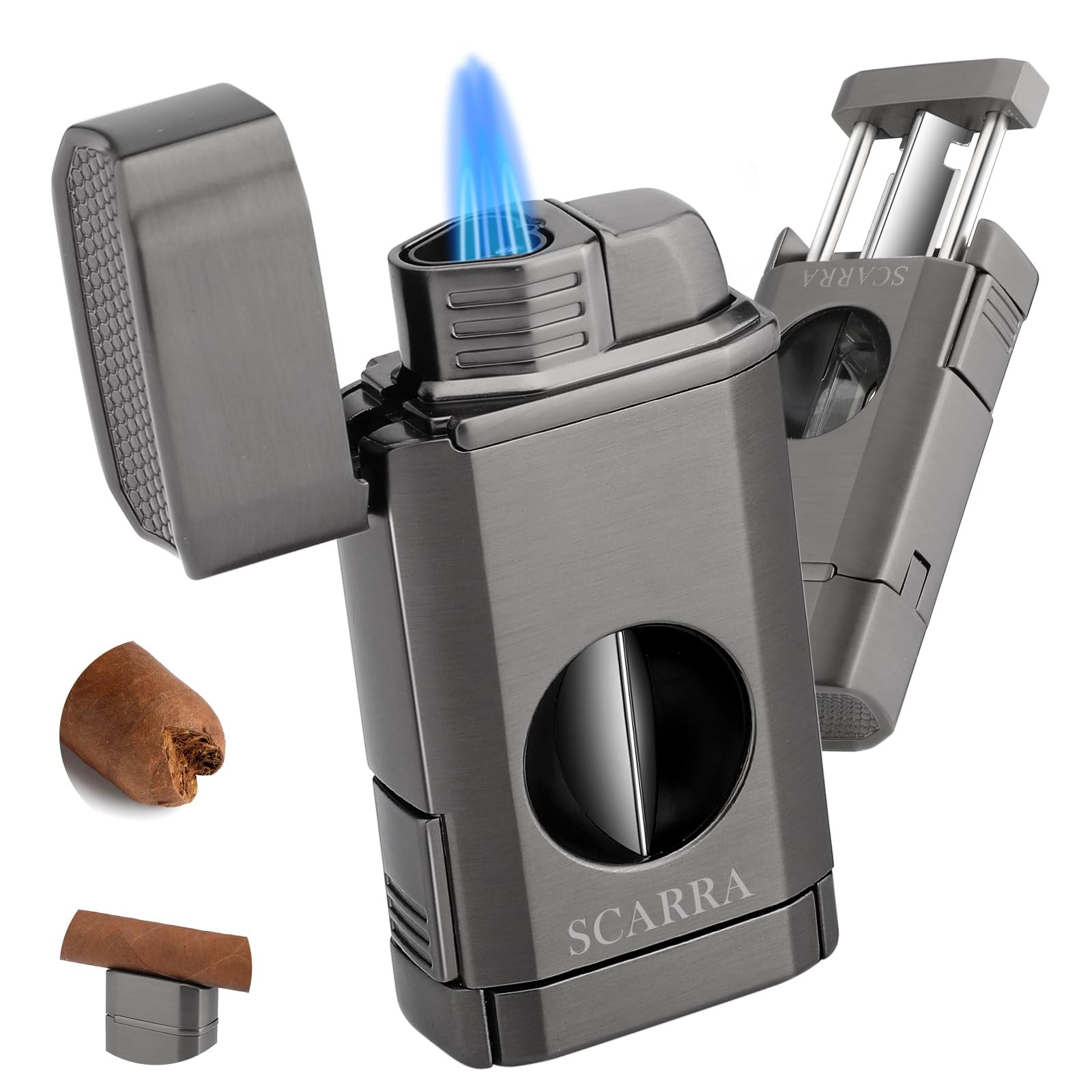 SCARRA Cigar Torch Lighter, Multi-Function 3-in-1 Lighter Gift for Gray