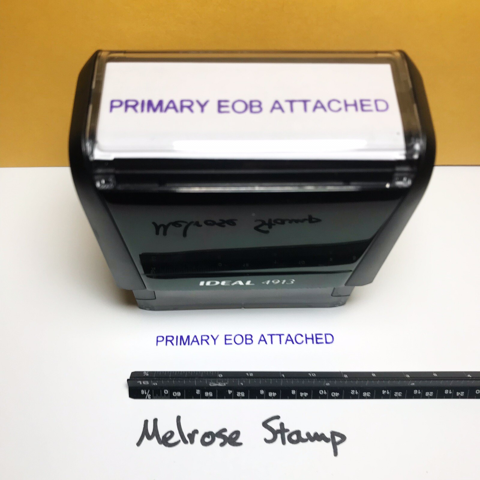 Primary EOB Attached Rubber Stamp Purple Ink Self Inking Ideal 4913