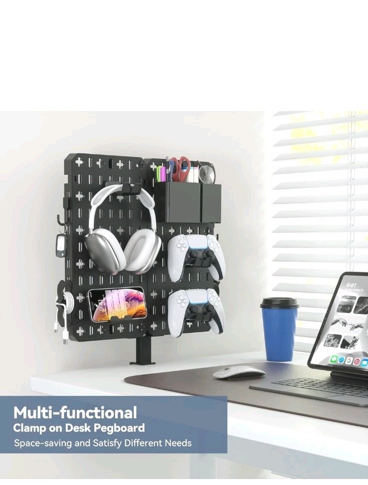 KDD 7 in 1 Clamp-on Desk Pegboard - No Drill Side Storage with Black