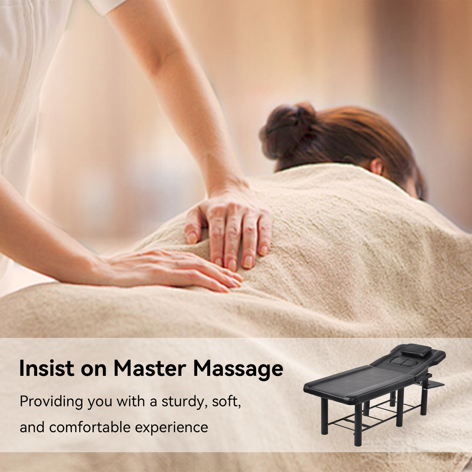 185cm Professional Stationary Massage Table with Backrest for Treatment Table