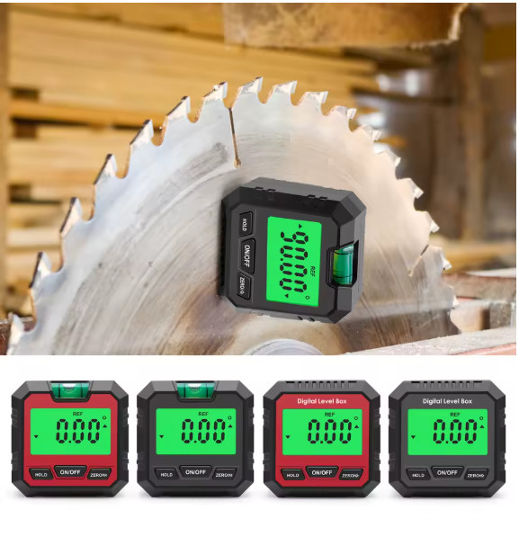 360° Digital Protractor & Inclinometer – Magnetic, Backlit - Red with spray