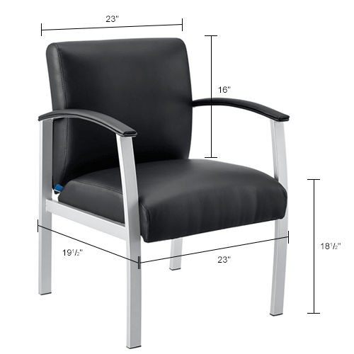Synthetic Leather Reception Chair With Arms Black W/ Silver Frame