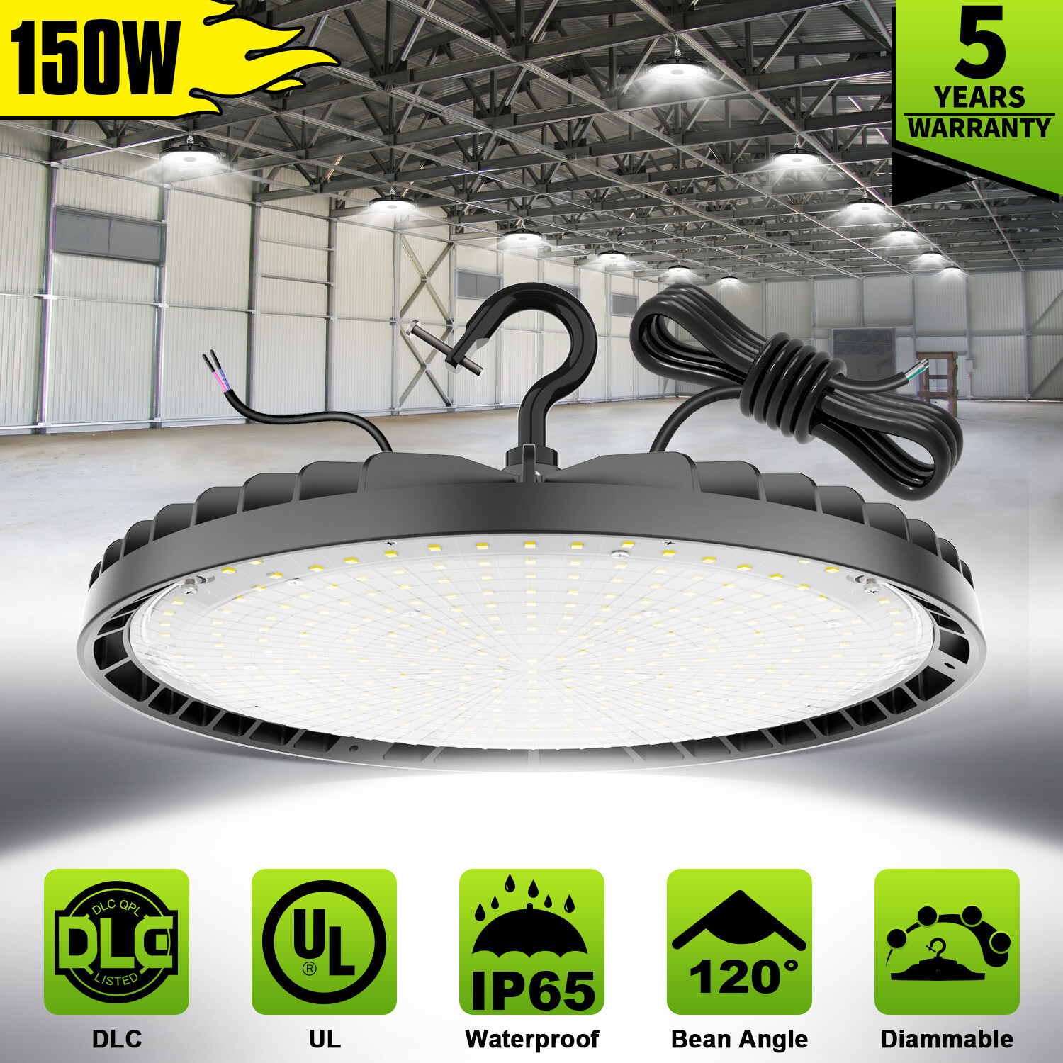 LED Shop High Bay UFO Light 150W Commercial Warehouse Factory Barn GYM Lighting