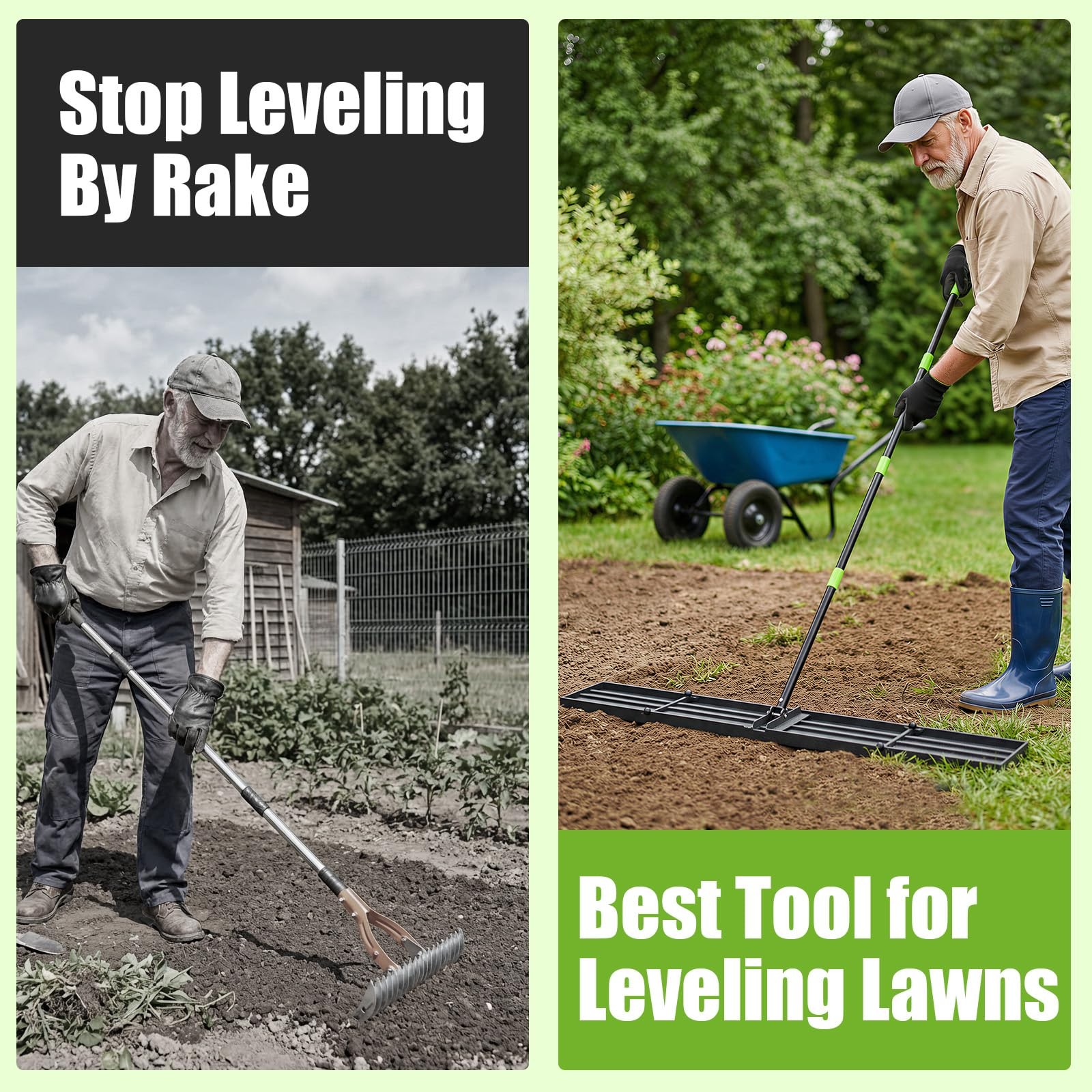 48×10 Anti-Flip Lawn Leveling Rake,76” Adjustable Handle