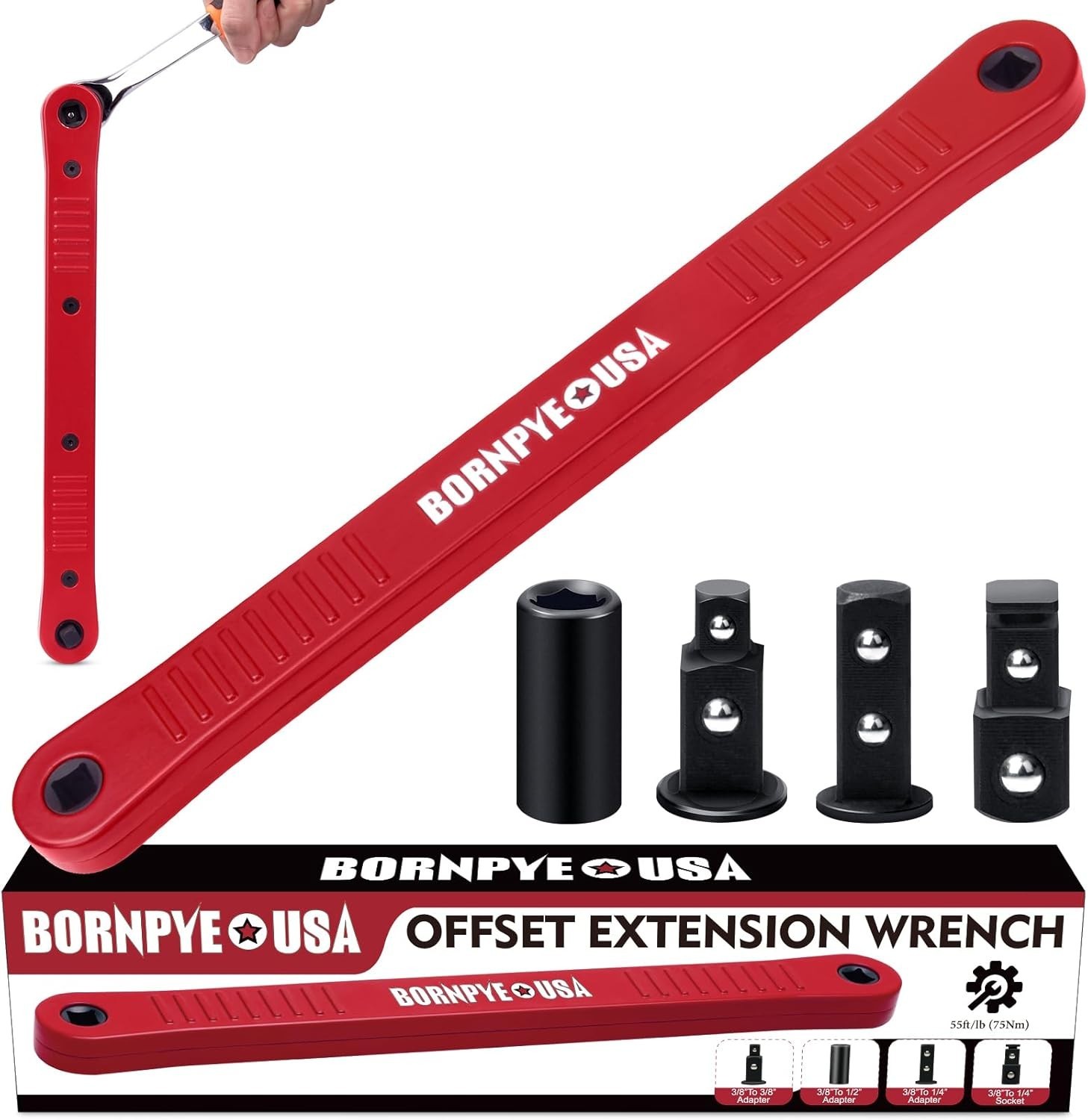 Offset Extension Wrench Set, Impact Ready Socket Wrench Extender Tool with Versa