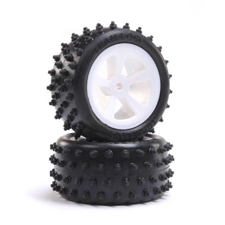Losi Mini JRX2 Buggy 4-Row Rear Tires Mounted on White Wheels LOS41024