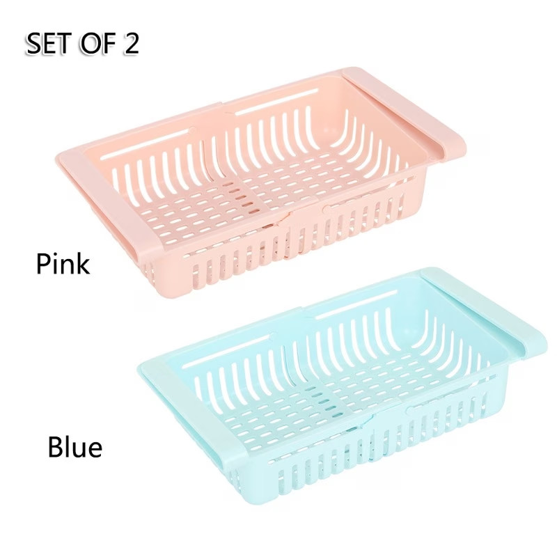 Expandable Fridge Organizer Bins, Adjustable Storage Basket with Handles 2 Pack