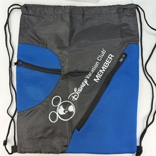Disney Vacation Club Member Drawstring Backpack Black Blue Mesh Cinch Bag Mickey
