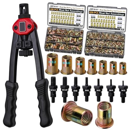Pressure Rivet Nut Tool Kit, 750PCS Metric Rivet Nut 750PCS Carbon Steel