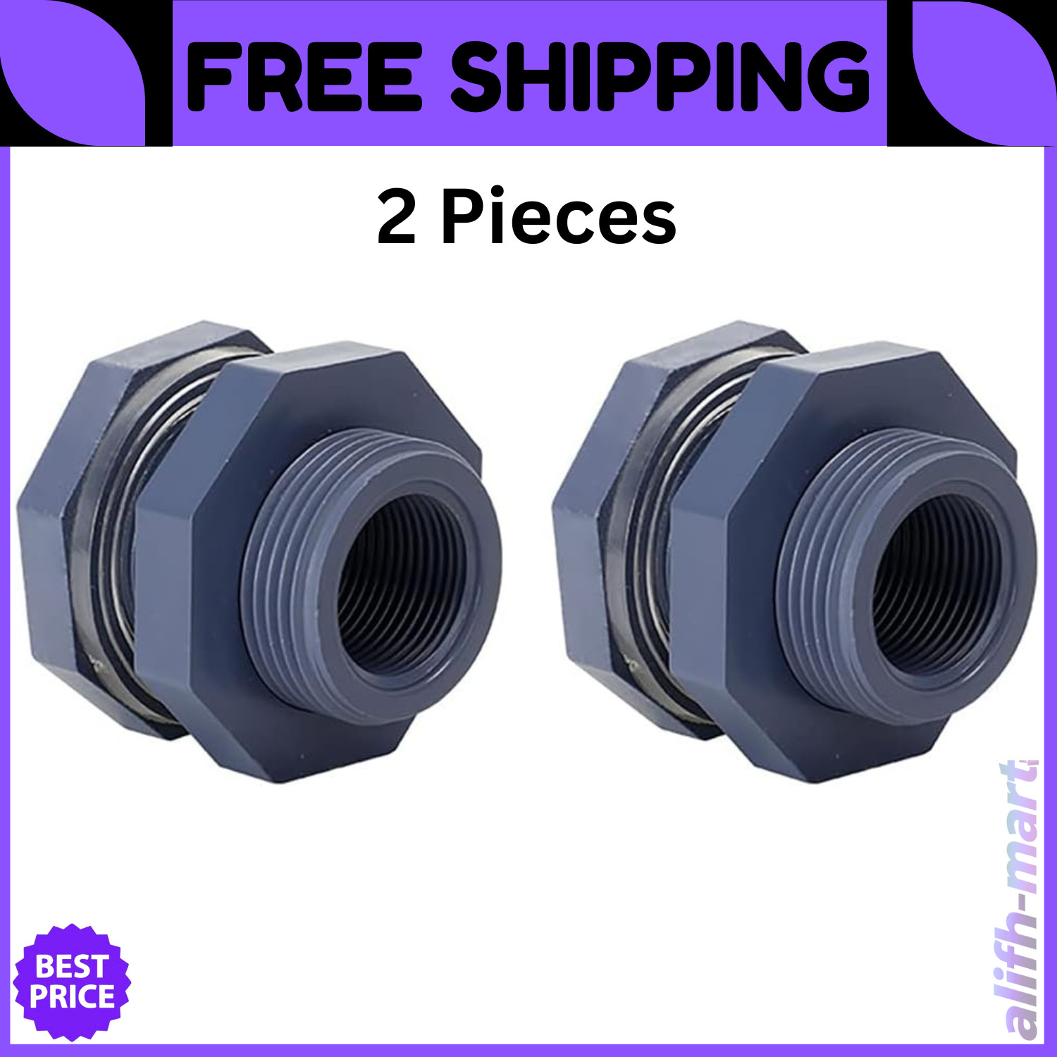 2 Pieces 3/4 Inch PVC Bulkhead Fitting for Water Barrel Water Tank Rain Barre