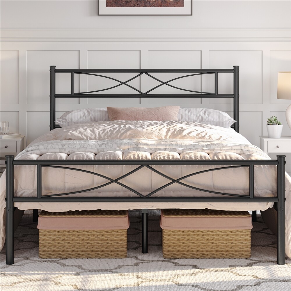 Metal Bed frame Platform Bed with Curved Design Headboard Twin/Full/Queen