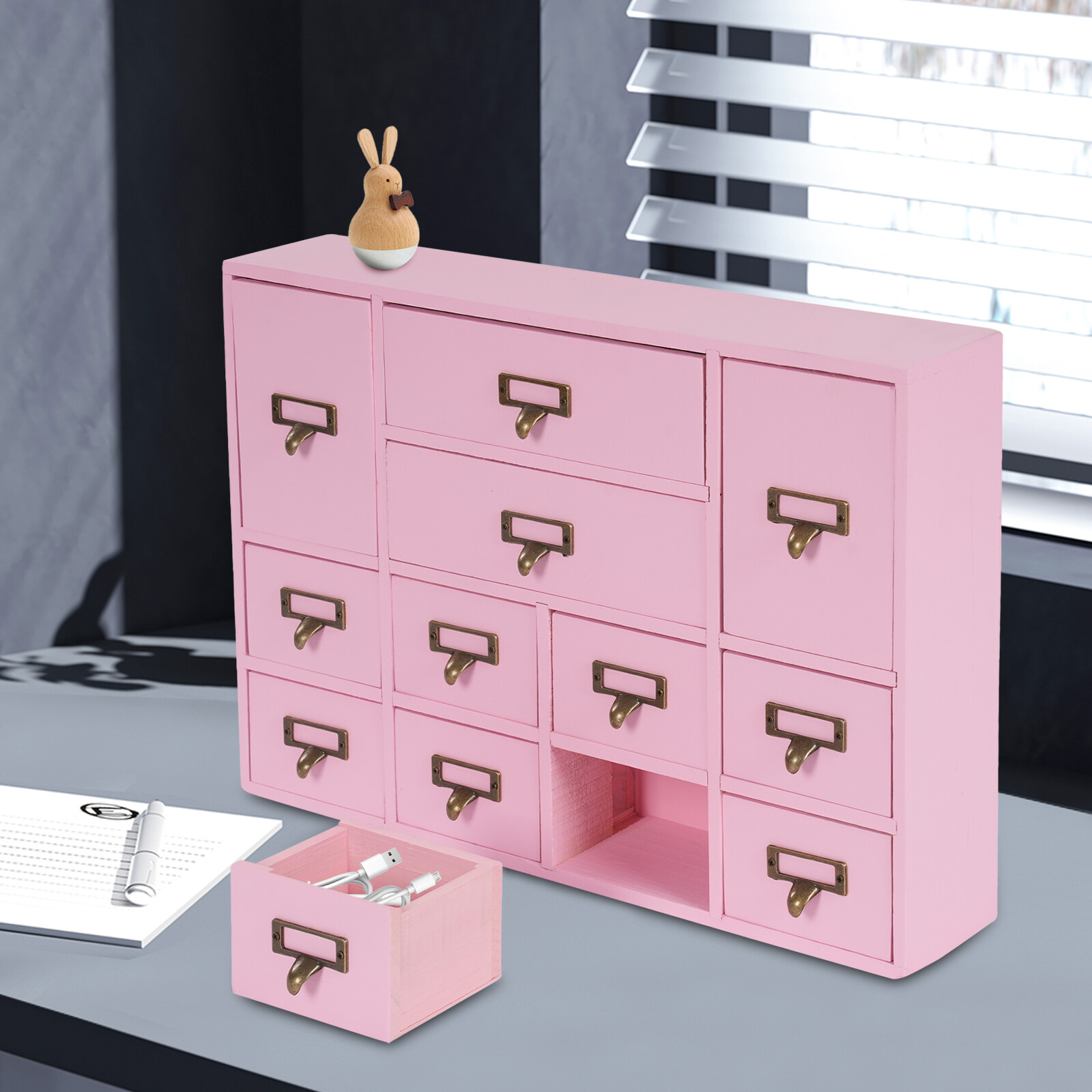 12 Drawers Wooden Desktop Organizer Home Storage Case Cosmetic Dresser Box new