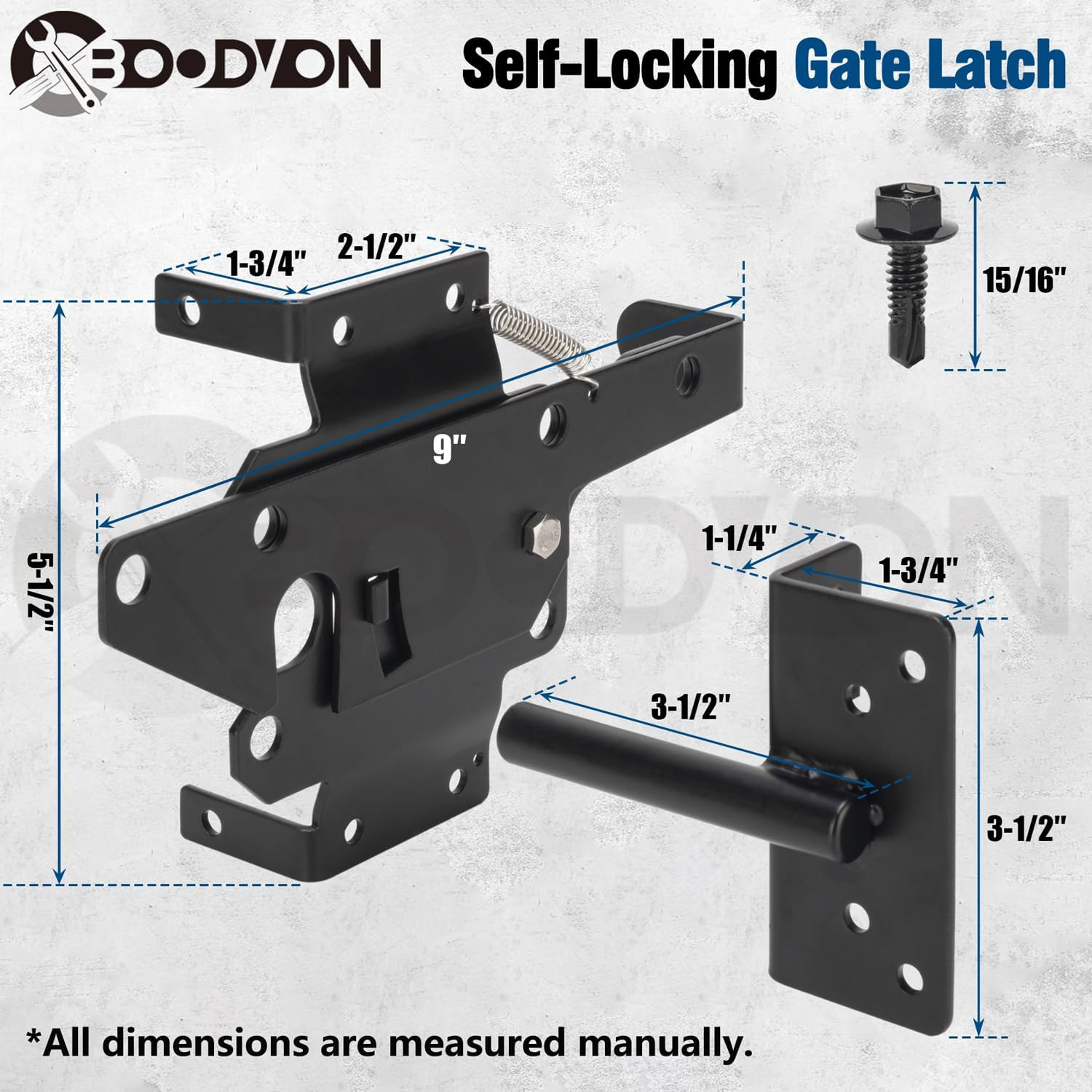 Self Locking Gate Latch Heavy Duty Steel Post Mount Automatic Black Fence Lock