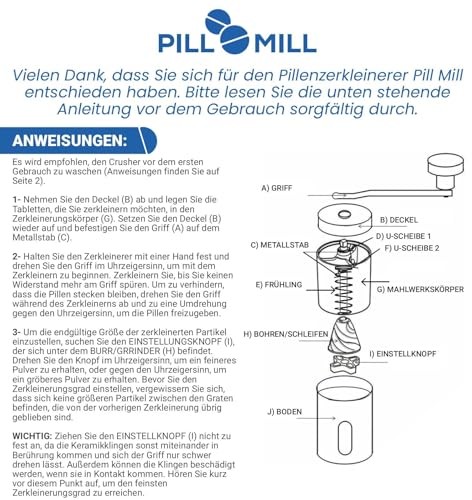 Pill Mill Pill Crusher - Crushes Multiple Tablets To A Fine Powder - M