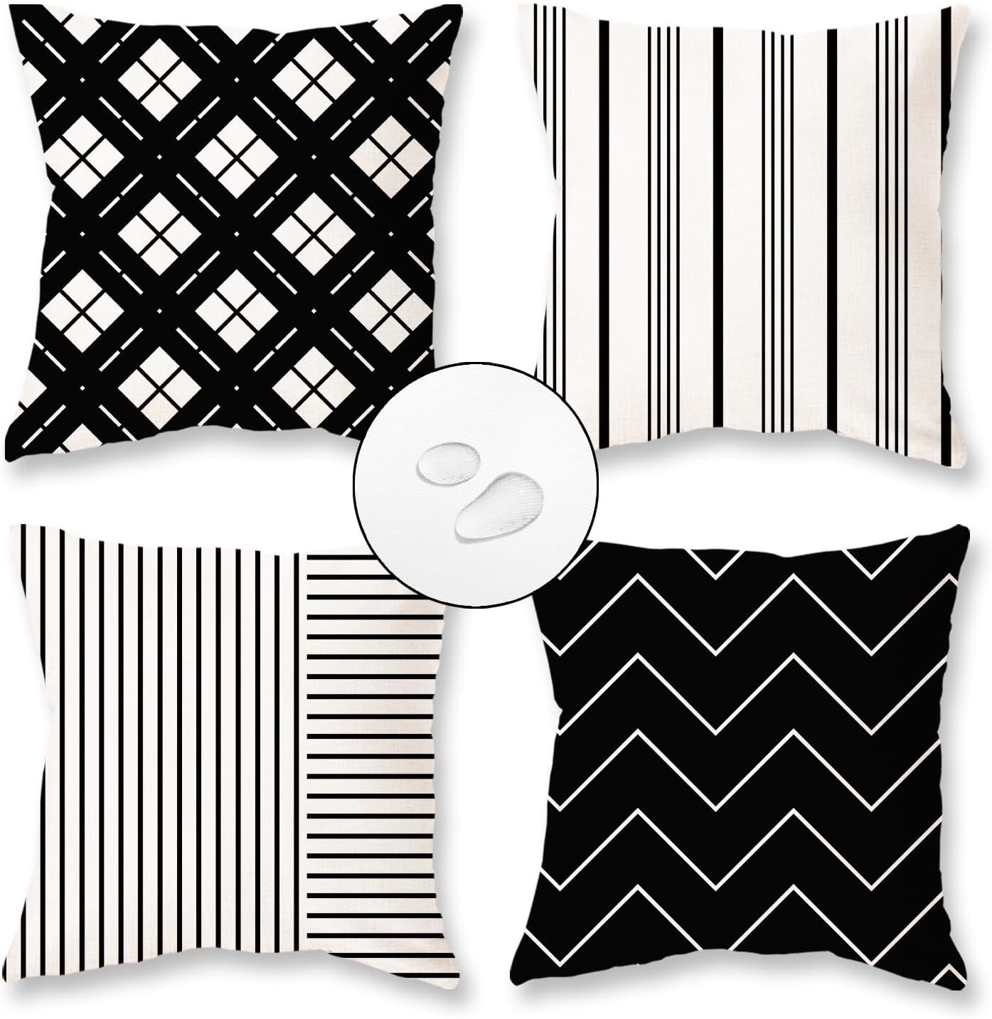 TAJWE Outdoor Waterproof Pillow Covers 16x16 Set 16 x 16 (Pack of 4), Black