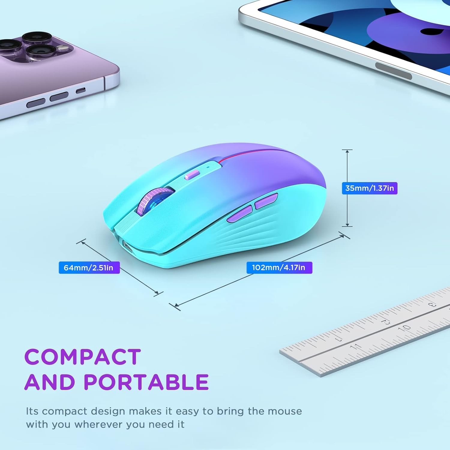 Bluetooth Wireless Mouse, Rechargeable Slient Multi-Device Computer Mice (Tri-Mo