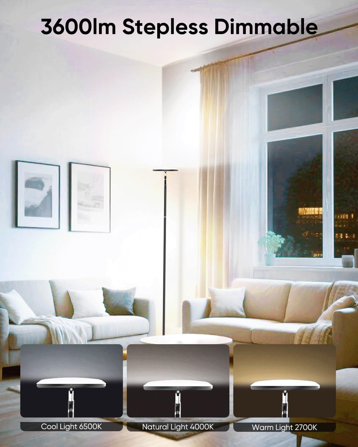 LED Floor Lamp, 36W Super Bright Standing Lamp with Remote &Touch Control, 69" S
