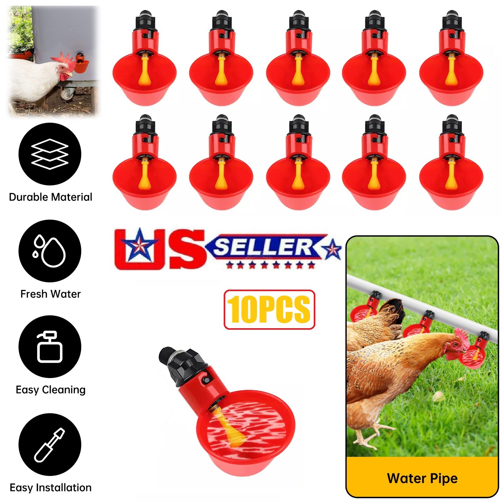 10x Poultry Water Drinking Cups Automatic Drinker Chicken Hen Duck Quail Feeder