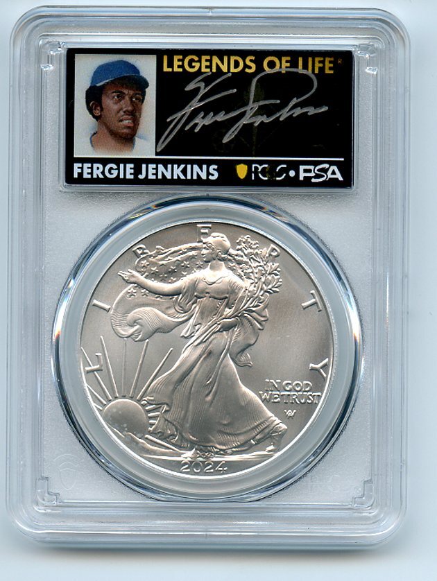 2024 $1 American Silver Eagle 1oz PCGS MS70 FDOI Legends of Life Fergie Jenkins