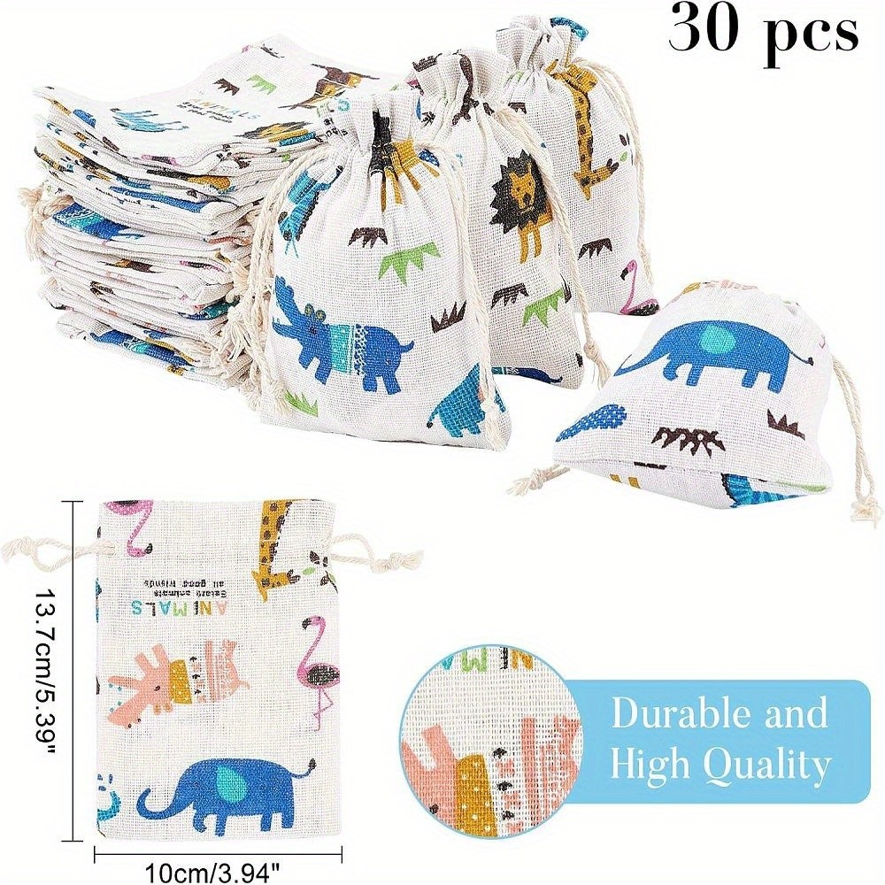 30pcs Polycotton(Polyester ) Packing Pouches Drawstring Bags with Animal Printed