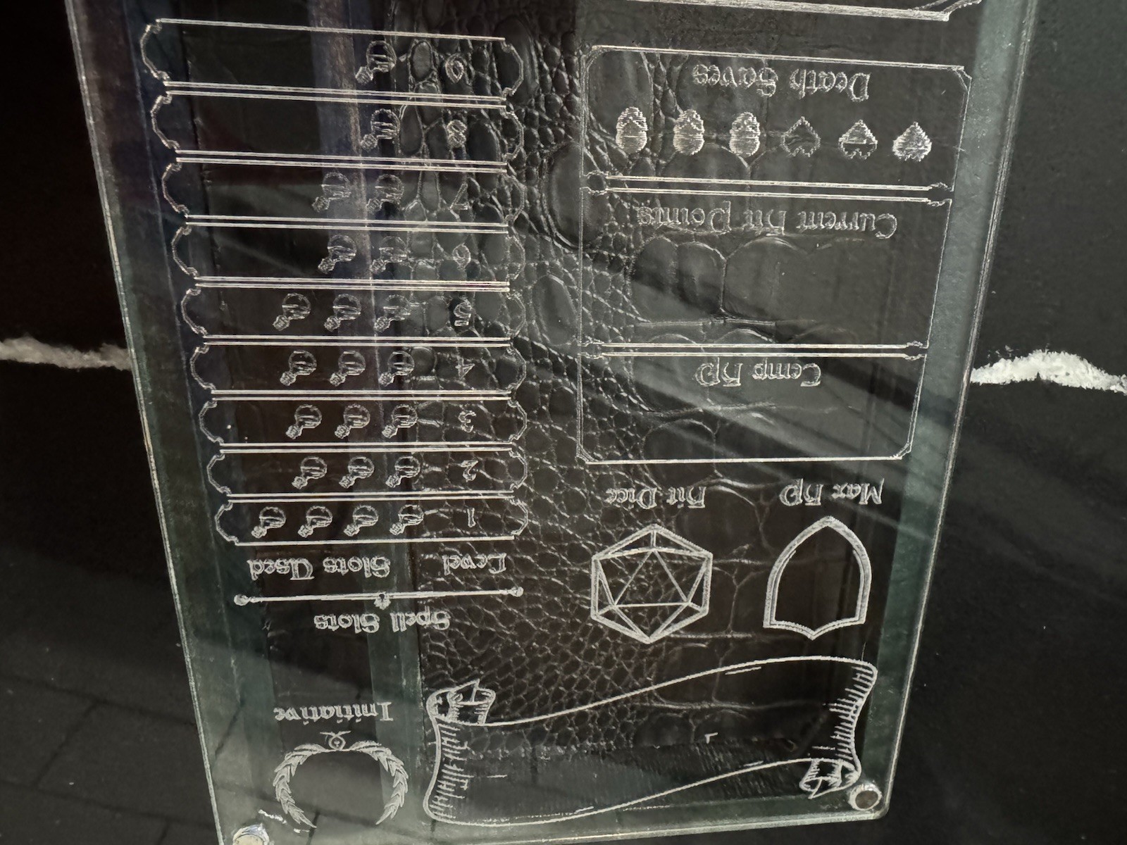 Engraved Acrylic Character Sheet And Dice Box D&D