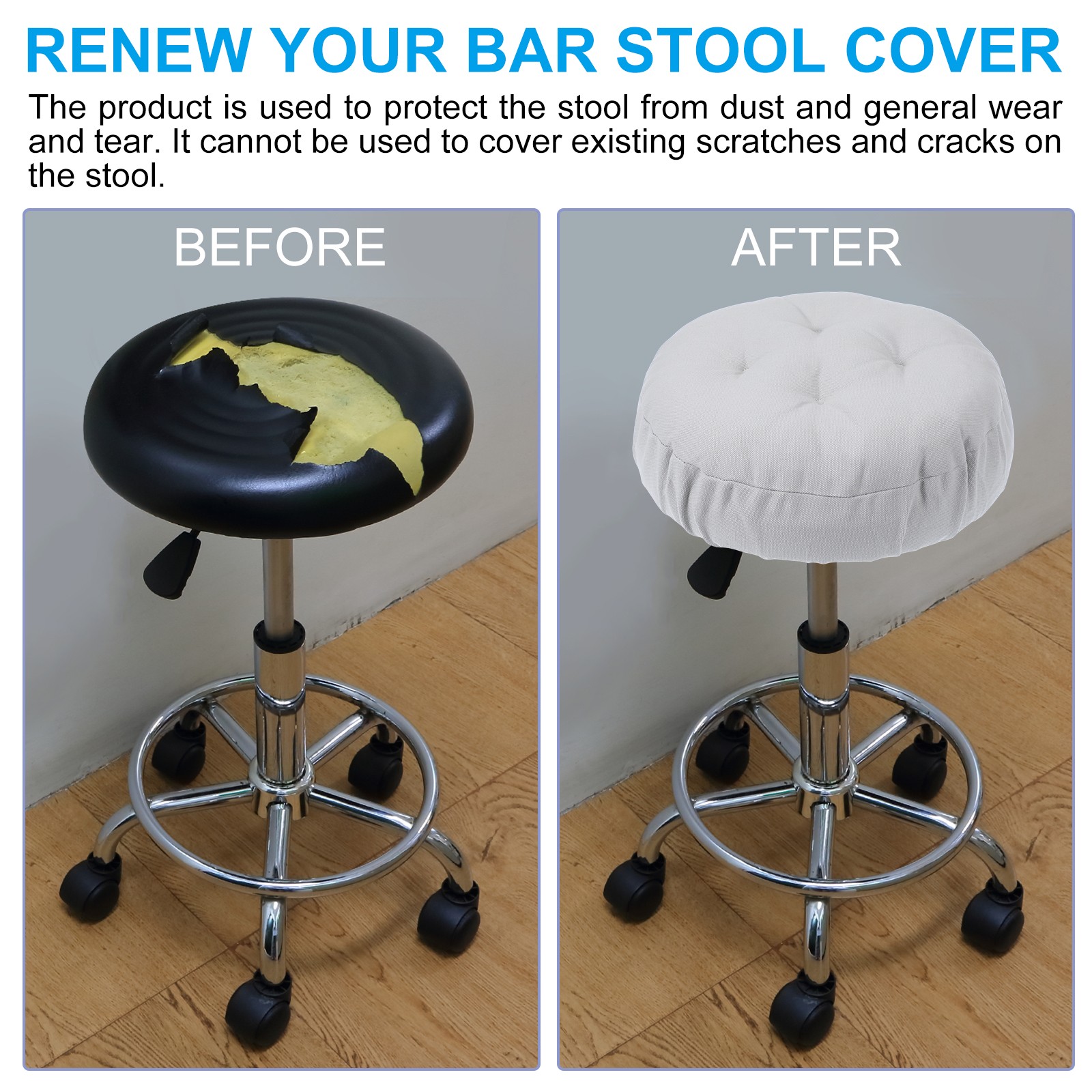 4Pcs Bar Stool Cover 12" Elastic Bar Stool Seat Covers, Light Gray