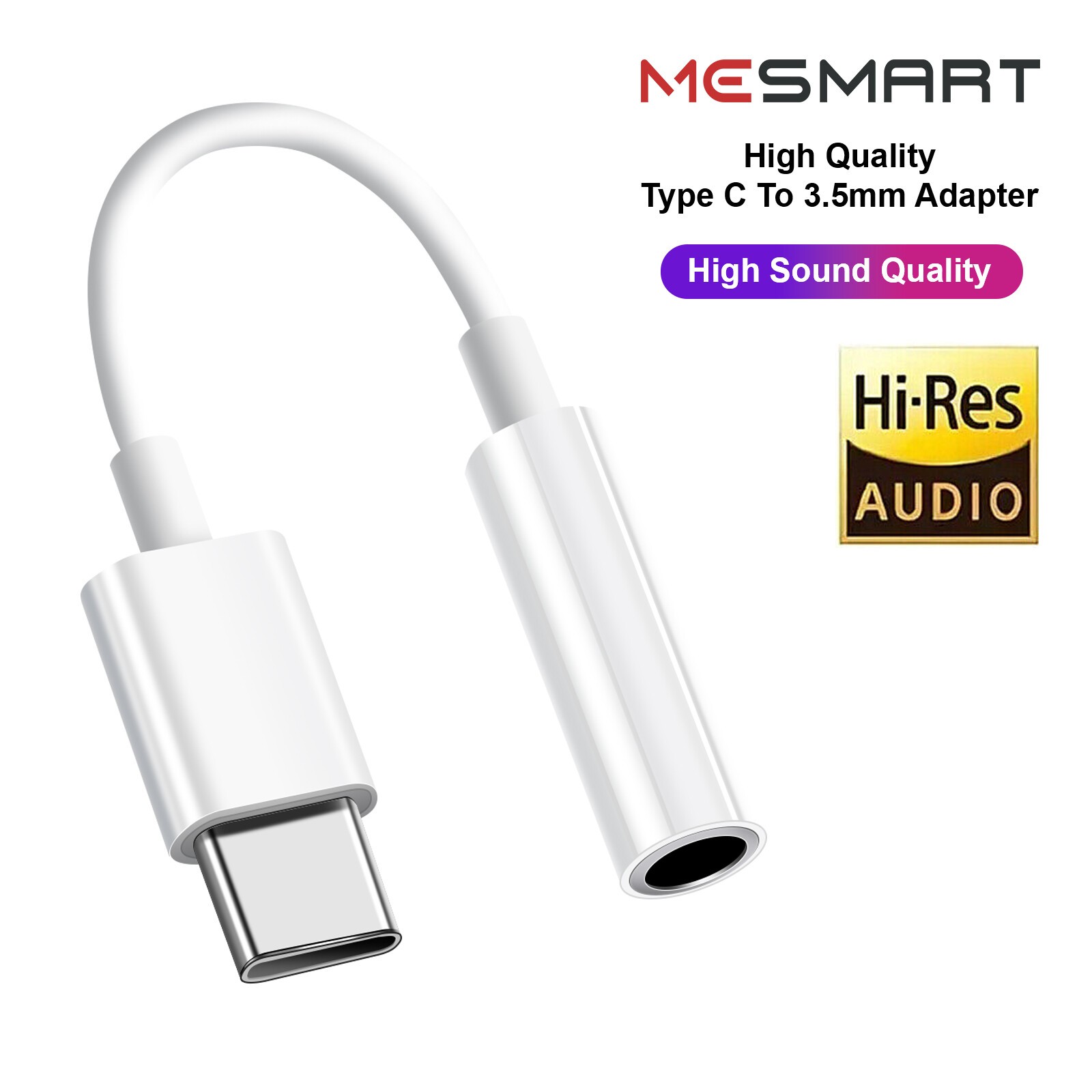 TPE White USB C To 3.5mm Jack Headphone Adapter For Samsung  Android Cell Phone