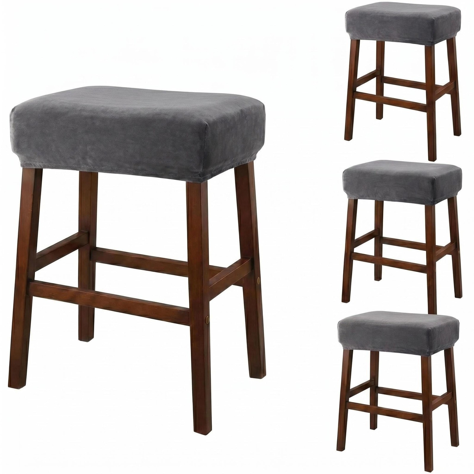 Velvet Rectangle Bar Stool Covers, Stretch Seat Cover for Barstool Pack of 4
