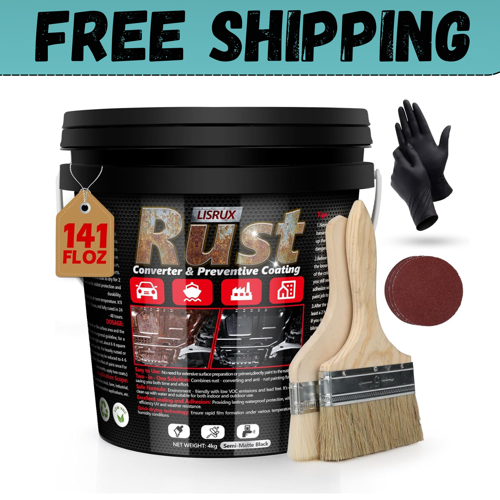Rust Converter And Metal Primer, 141 Fl Oz Black Rust Inhibitor Paint for Metal