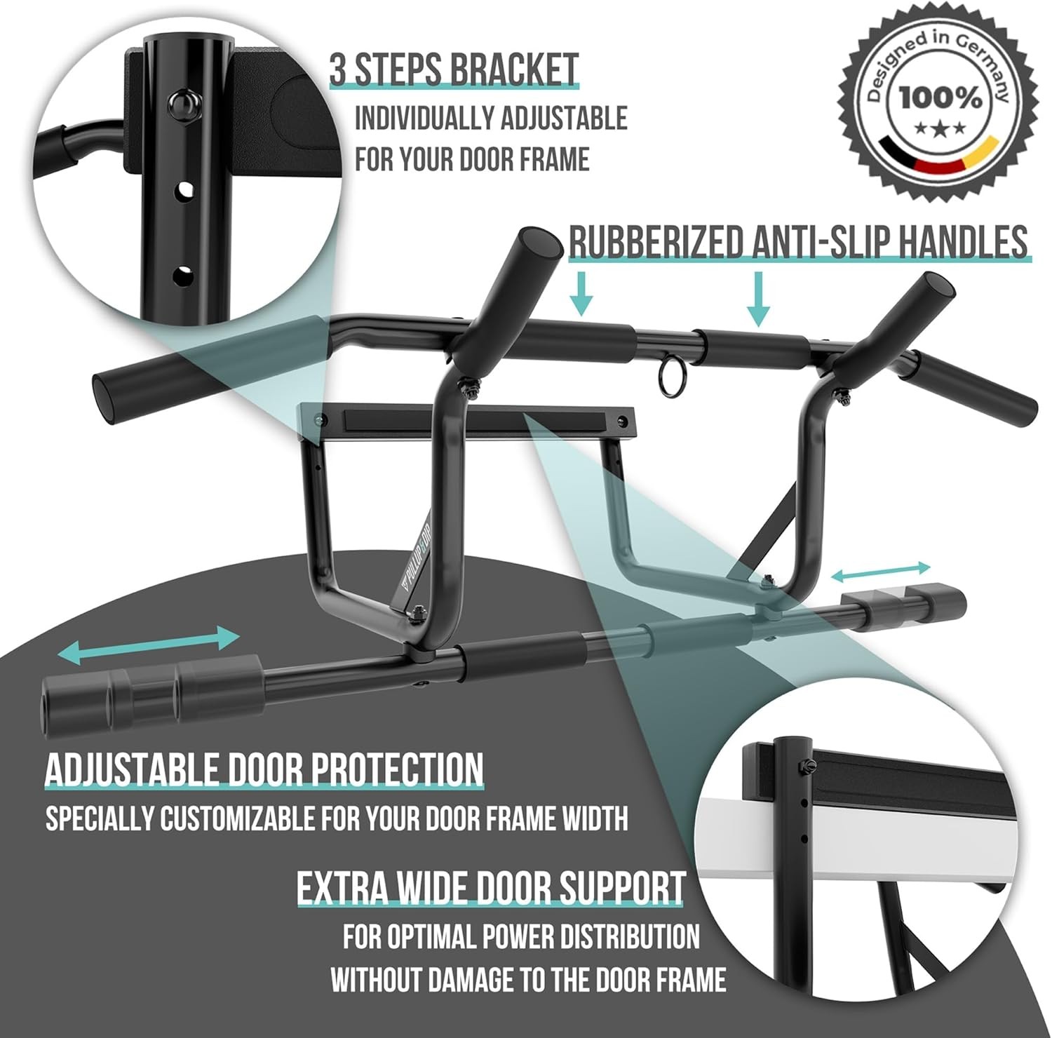 Pull-up bar for door frames for hanging without screws and no slipping