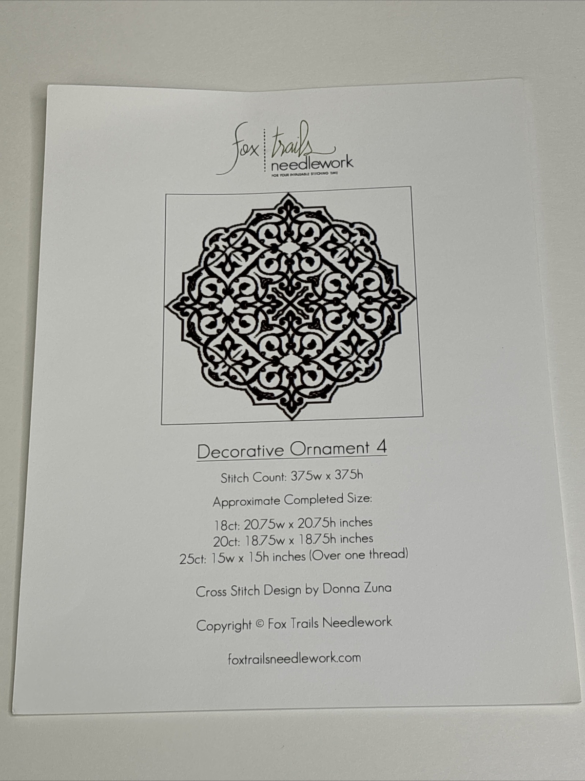Fox Trails Needlework Decorative Ornament 4 by Donna Zuna Cross Stitch Pattern