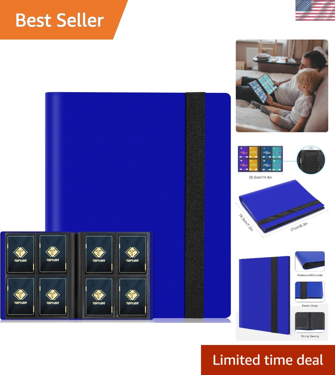 Navy Blue Card Collector Binder - 4-Pocket Album for Trading Cards Collection