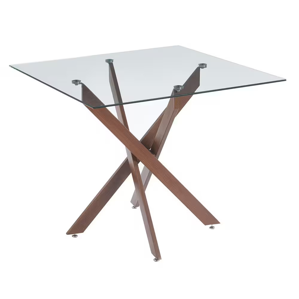 35.43 In. W Square Outdoor Dining Table with Dark Walnut Cross Metal Leg and Tem