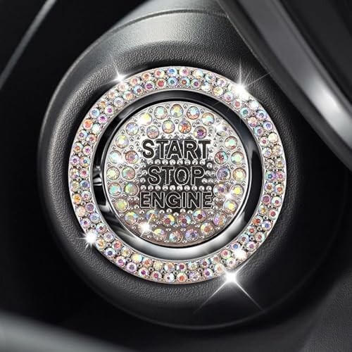 2PCS Rhinestone Push Start Button Cover Bling Car Accessories for Colorful