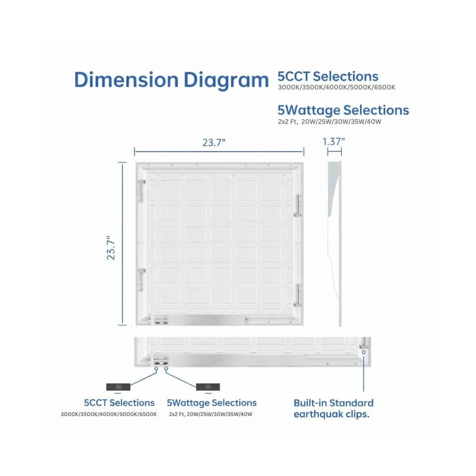 4 Pack 2x2 LED Flat Panel Light for Drop Ceiling, 5200lm Selectable 20W/25W/3...