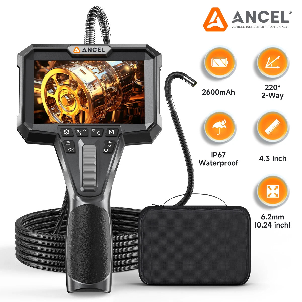 ANCEL AN301 210° Camera Articulating Inspection Endoscope 1080P HD Borescope