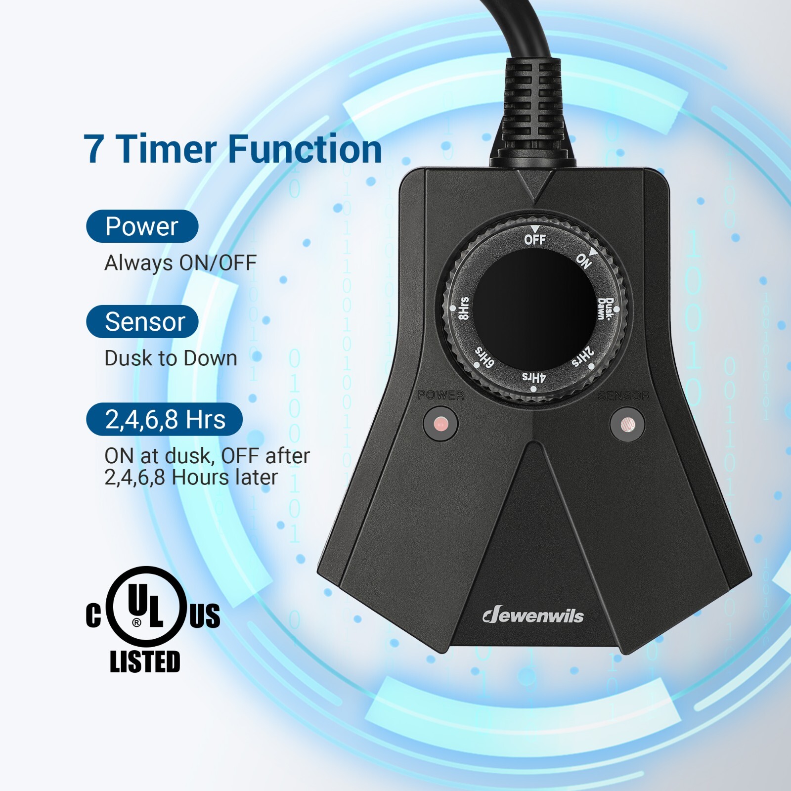 DEWENWILS Dusk to Dawn Light Timer Outdoor Weatherproof 2/4/6/8 Countdown Timer