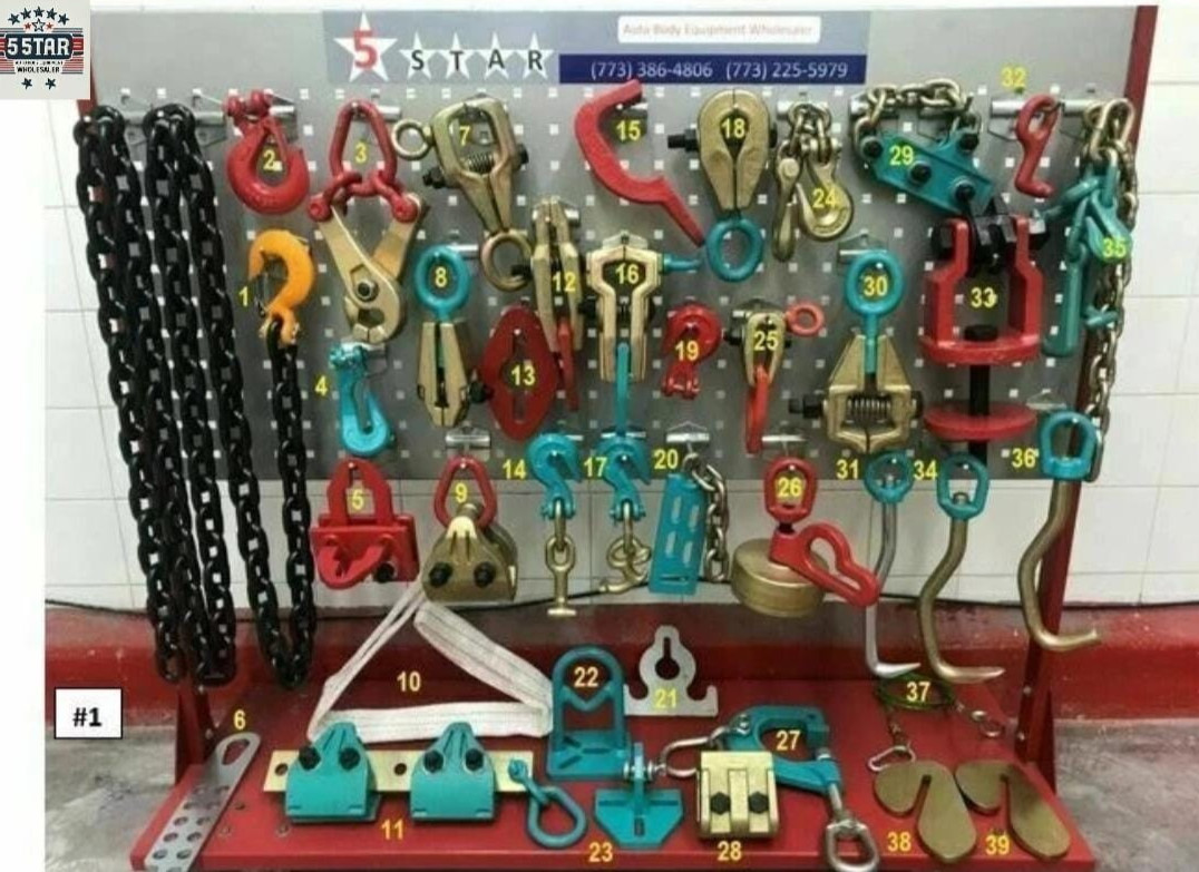 SET#1 39 PIECE HEAVY DUTY AUTOBODY FRAMEMACHINE PULLING TOOLS & CLAMPS MEGA PACK