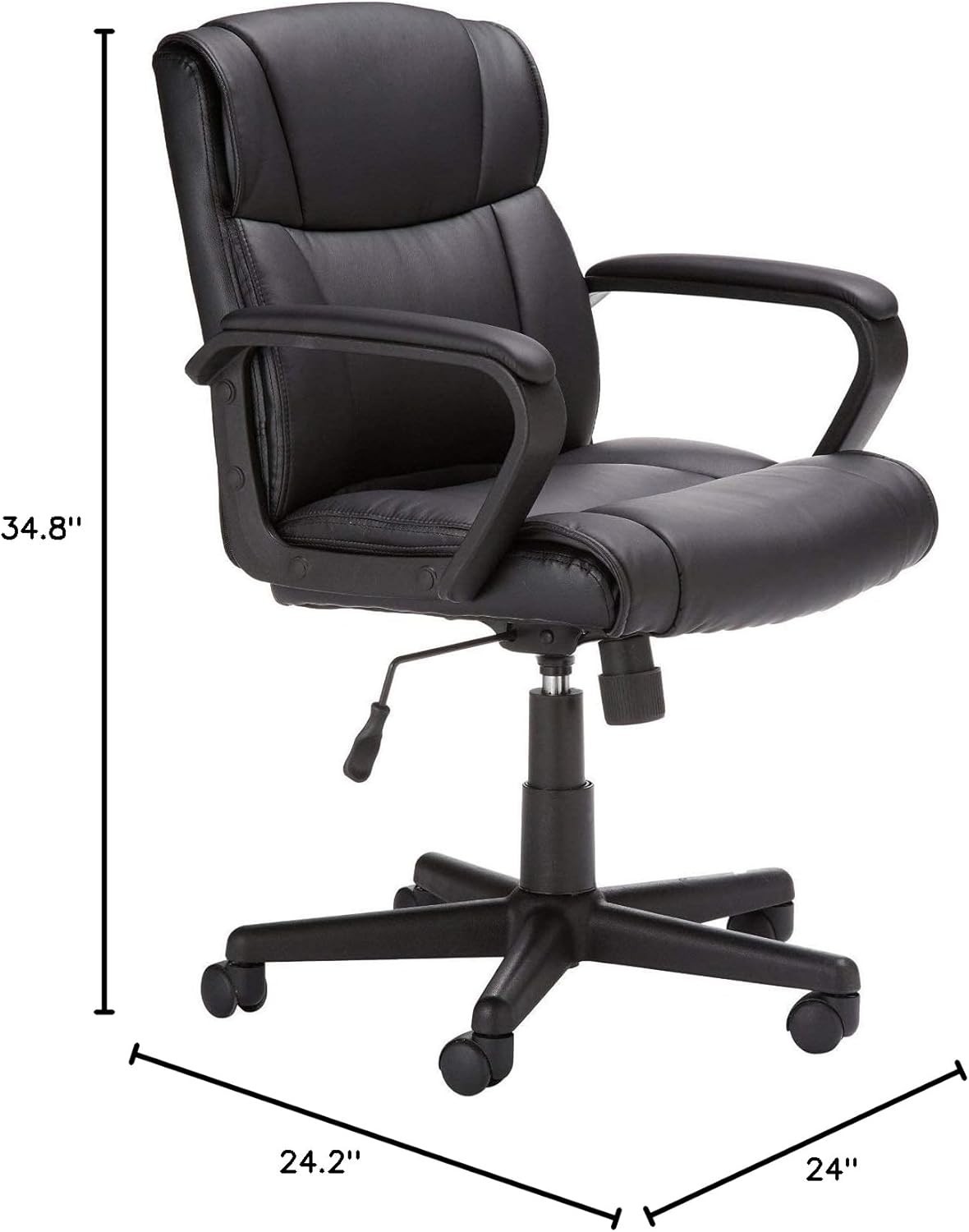 Mid-Back Office Chair - Height Adjustable, Padded Armrests, Sleek Black
