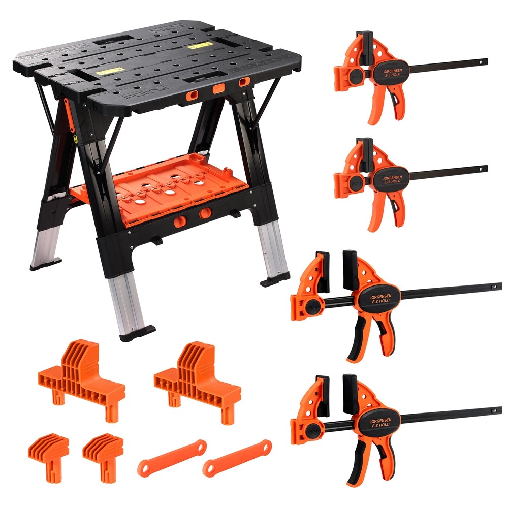 Pony Portable Folding Work Table 2-in-1 Sawhorse & Workbench 4pc Clamp&Bench Dog