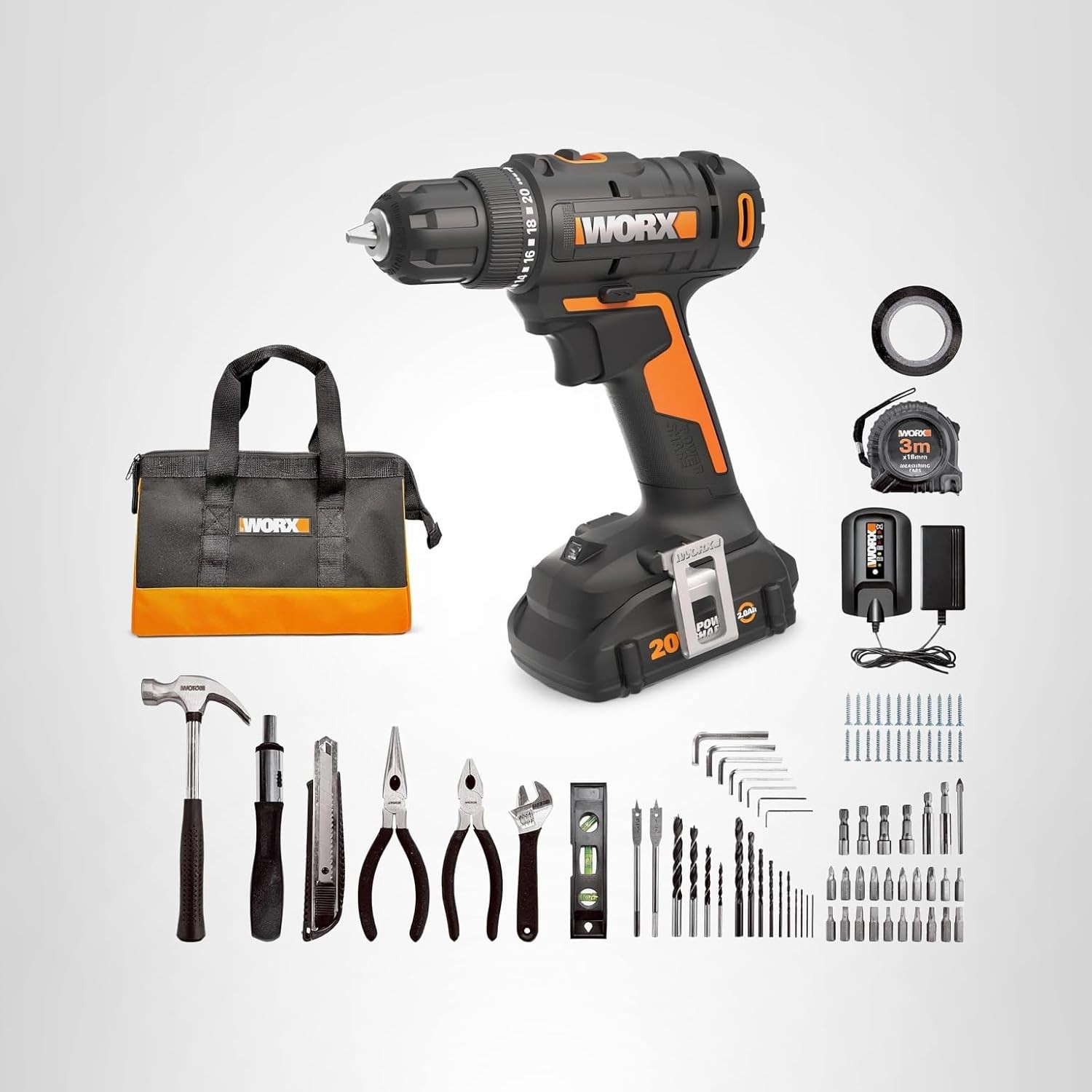 84pc 20V Cordless Drill Driver Variable 2-Speed, 265 In-Lbs Torque, Lightweight