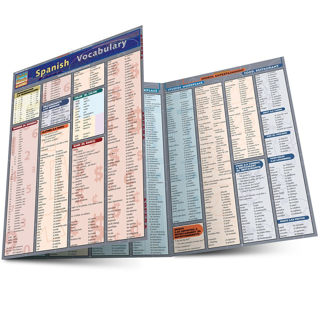 Brand New; QuickStudy | Spanish Vocabulary Laminated Study Guide