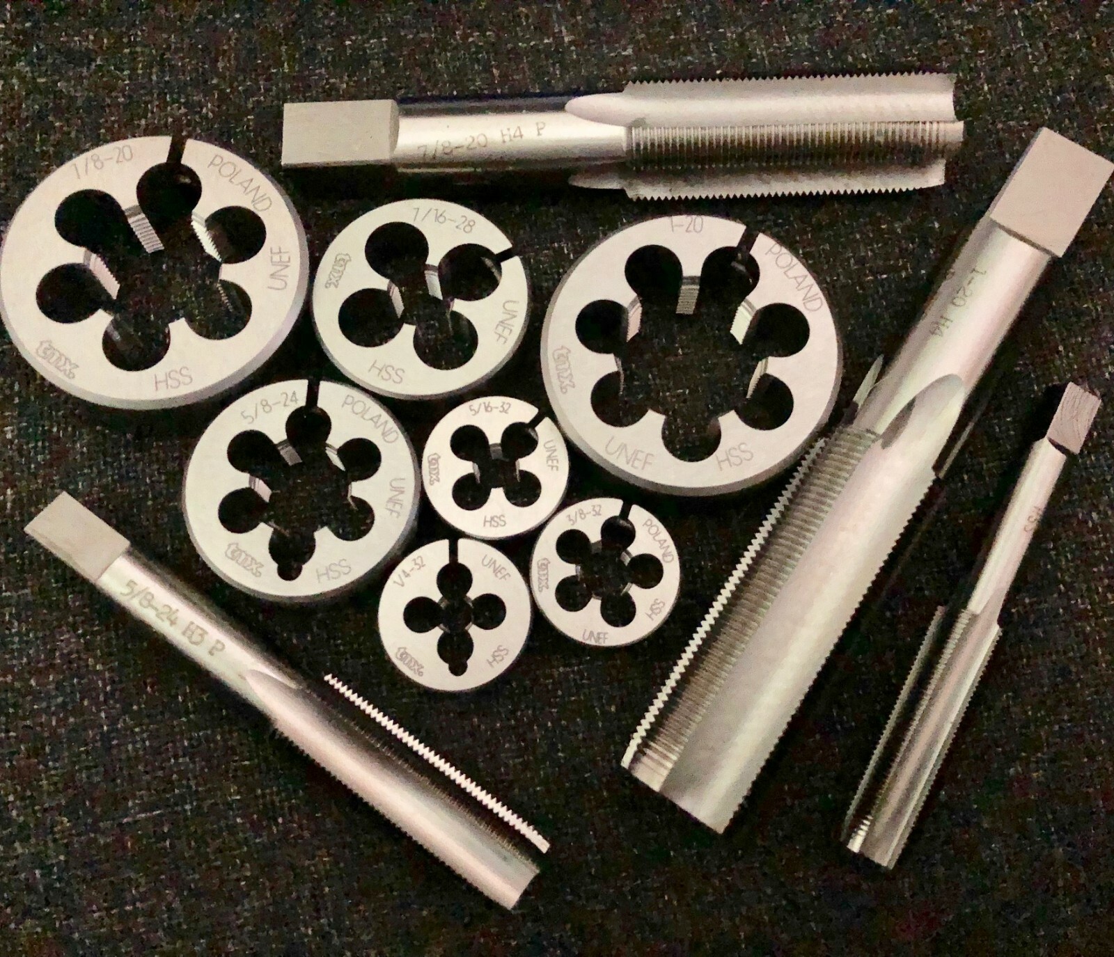 UNEF 12 1/4-32 5/16 3/8 7/16 1/2-28 5/8-24 3/4 7/8 1"-20 Taps & Dies HSS UNS